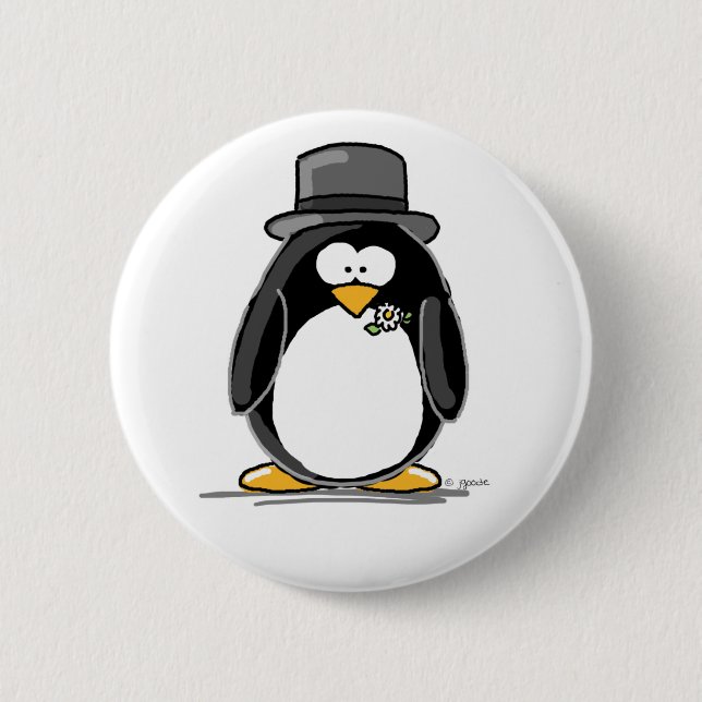 Groom Penguin 2 Inch Round Button (Front)