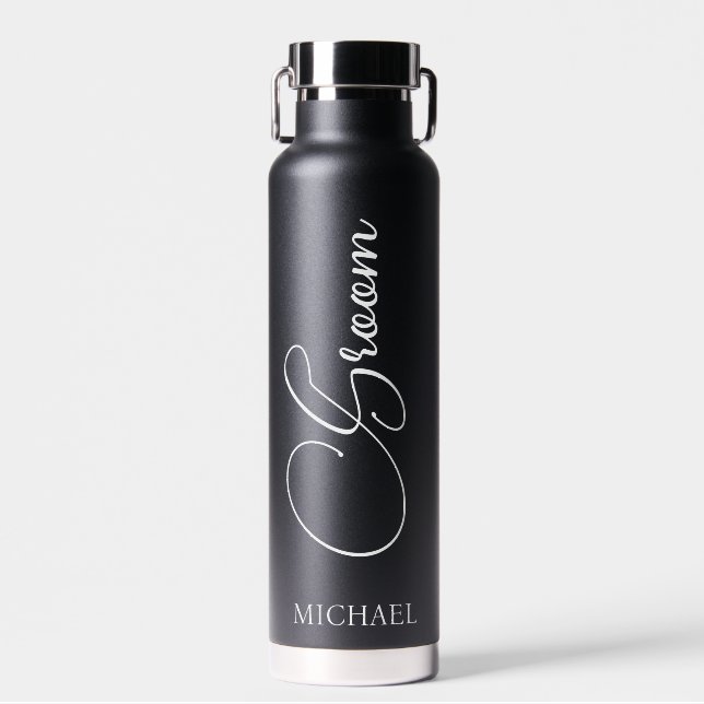 Groom Personalized Script Wedding   Water Bottle (Front)