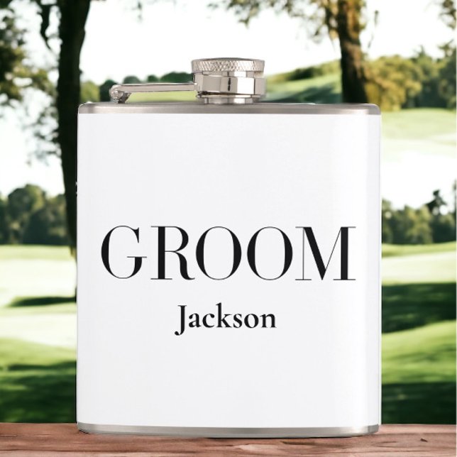 Groom Personalized White Black Modern Simple Hip Flask (Creator Uploaded)