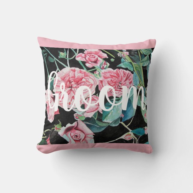 Groom Pink Retro Rose Roses Wedding Decor Cushion (Front)
