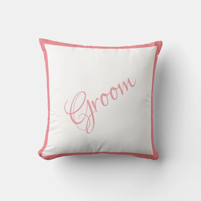 Groom Pink Script Chic Wedding Throw Pillow (Front)