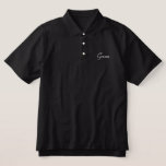 Groom Polo Shirt<br><div class="desc">Groom Polo Shirt shown in Black with White embroidered text.</div>