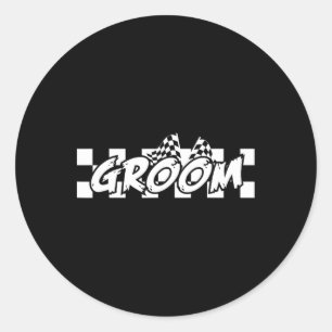 Groom Racing Chequered Flag Wedding Party Classic Round Sticker