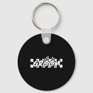 Groom Racing Chequered Flag Wedding Party Keychain