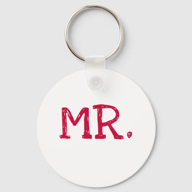 Groom Red Text Mr. Keychain (Front)