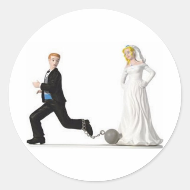 Groom running from Bride Classic Round Sticker (Front)