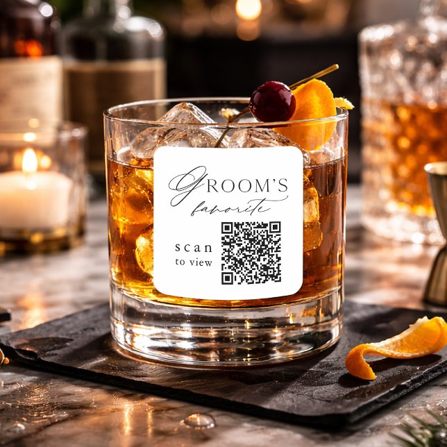 Groom’s Favorite QR Code Wedding Drink  Square Sticker (Creator Uploaded)