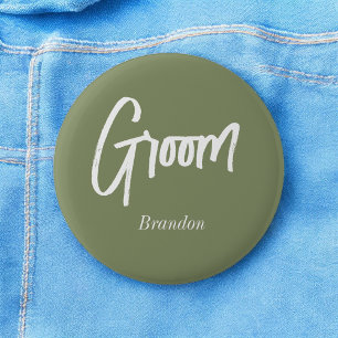 Groom Sage Green White Wedding Button