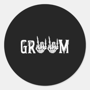 Groom Skeleton Rock Hand Halloween Wedding Bachelo Classic Round Sticker