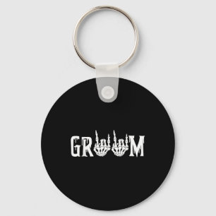 Groom Skeleton Rock Hand Halloween Wedding Bachelo Keychain