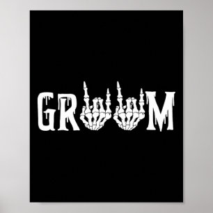 Groom Skeleton Rock Hand Halloween Wedding Bachelo Poster