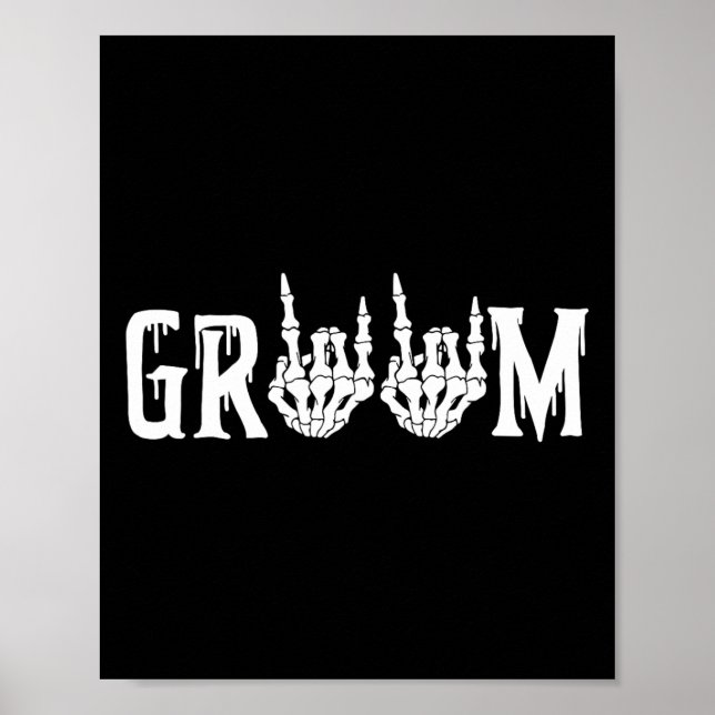 Groom Skeleton Rock Hand Halloween Wedding Bachelo Poster (Front)