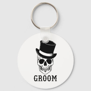 Groom Skull With Hat Bride Halloween Wedding Bache Keychain