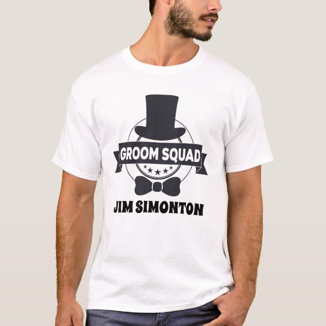 Groom Squad Black White Bachelor Party T-Shirt (Front)