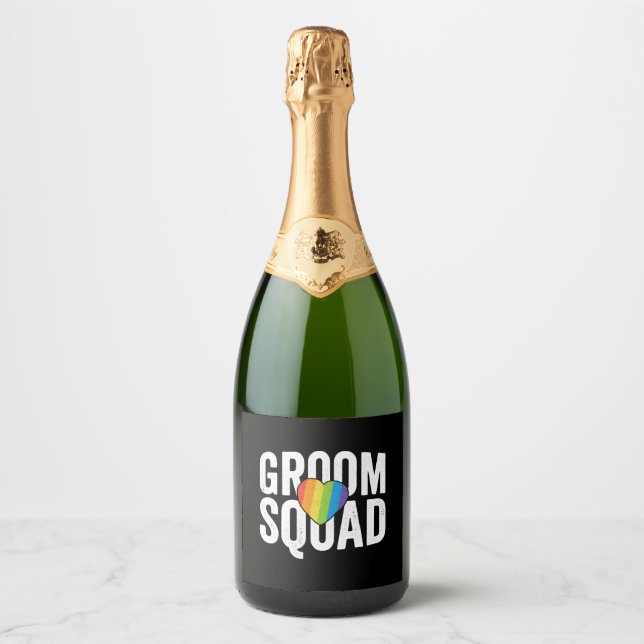 Groom Squad LGBT Pride Gay Bachelor Wedding Sparkling Wine Label (Front)
