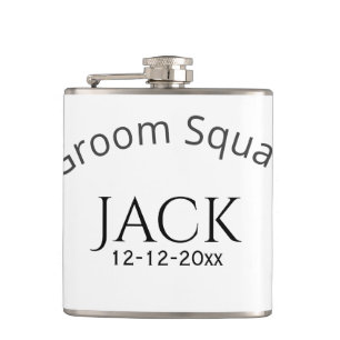 Groom squad name date year bold letter bachelorett hip flask