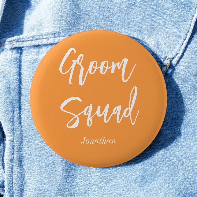 Groom Squad Orange White Wedding 2 Inch Round Button (Creator Uploaded)