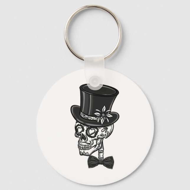 Groom Sugar Skull Bachelor Party  Keychain (Front)