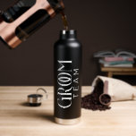 Groom Team Favour Black White Typography  Water Bottle<br><div class="desc">Perfect accessory for staying hydrated on the go. Whether used during wedding preparations,  on the big day itself,  or as a keepsake after the festivities,  this bottle is sure to be appreciated by the groom.</div>