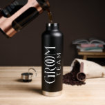 Groom Team Favour Black White Typography  Water Bottle<br><div class="desc">Perfect accessory for staying hydrated on the go. Whether used during wedding preparations,  on the big day itself,  or as a keepsake after the festivities,  this bottle is sure to be appreciated by the groom.</div>