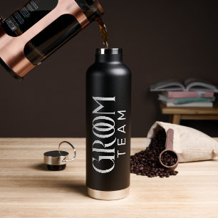 Groom Team Favour Black White Typography Water Bottle