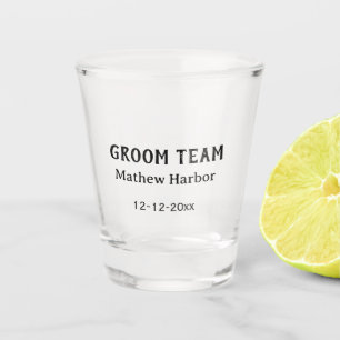 Groom team groomsman name date bachelore party shot glass