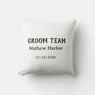 Groom team groomsman name date bachelore party throw pillow