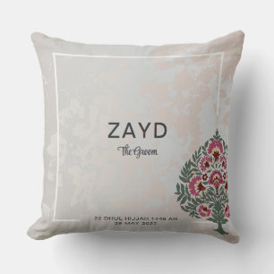 Groom Throw Pillow – Custom Name Mughal Flower
