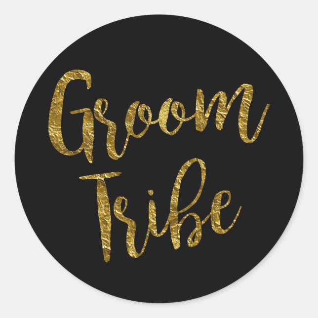 Groom Tribe Gold Leaf Script Classic Round Sticker (Front)