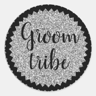 Groom Tribe Silver Glitter Classic Round Sticker