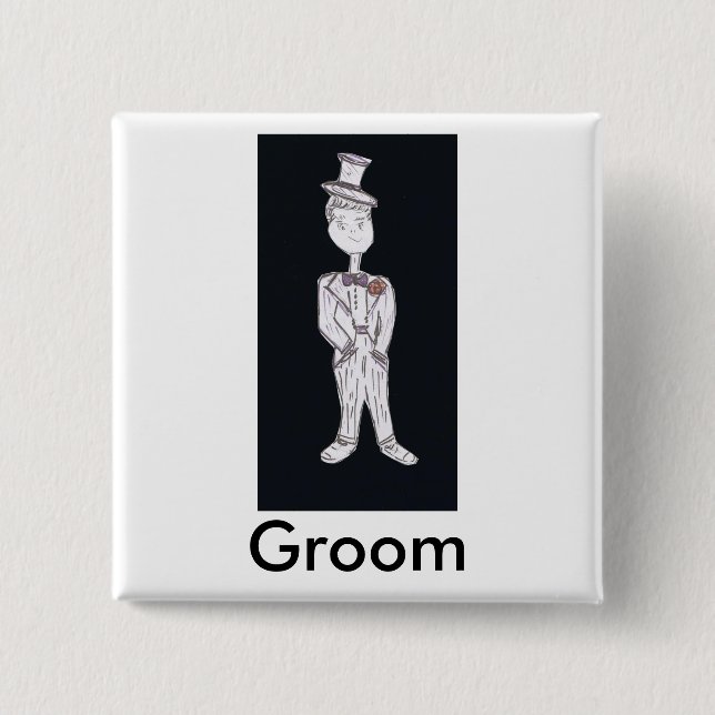 Groom Tuxedo 2 Inch Square Button (Front)