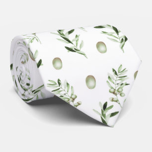 Groom Watercolor Green Olives Wedding Neck Tie
