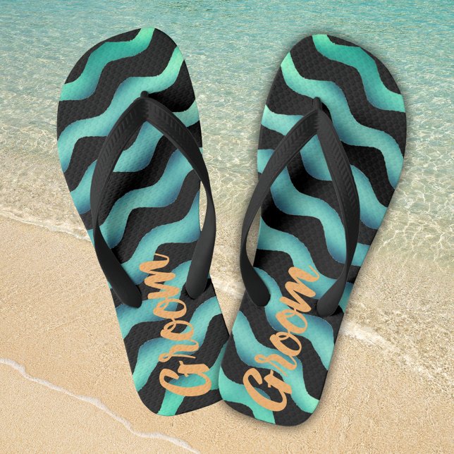 Groom Waves Marine Beach Wedding Flip Flops (Creator Uploaded)