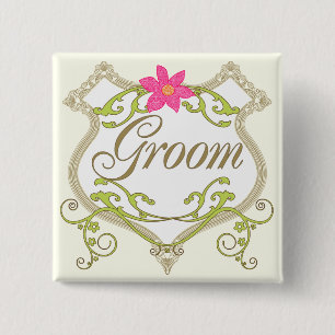 Groom Wedding Badges 2 Inch Square Button