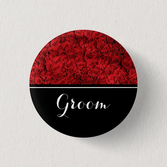 Groom Wedding Red Roses 1 Inch Round Button (Front)