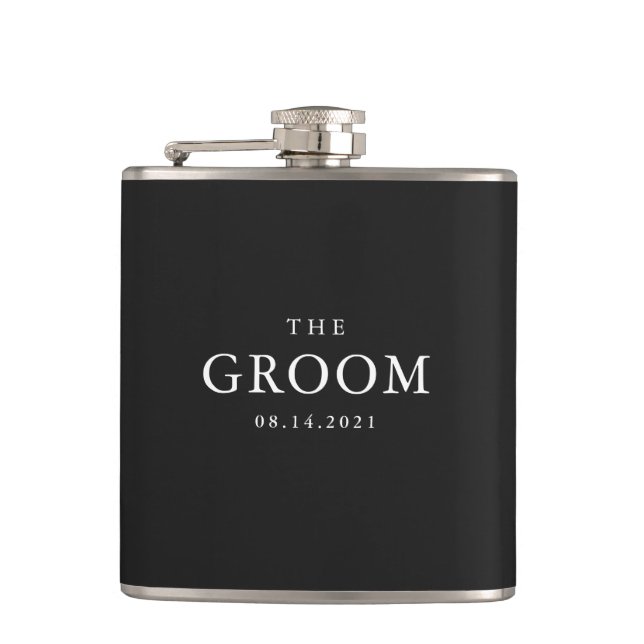 Groom Wedding Simple Classic Black and White  Hip Flask (Front)
