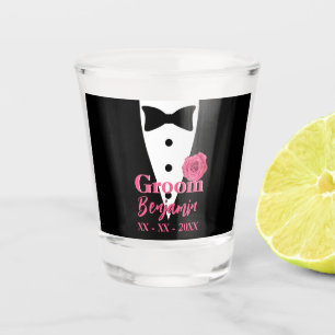Groom Wedding Tuxedo Pibnk Flower Personalized Shot Glass