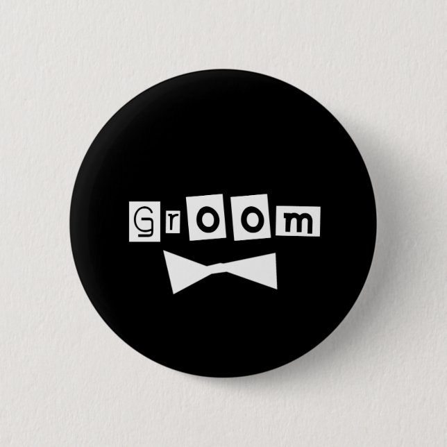 Groom White on Black 2 Inch Round Button (Front)