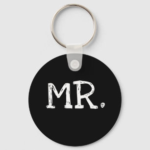 Groom White Text Mr. Keychain