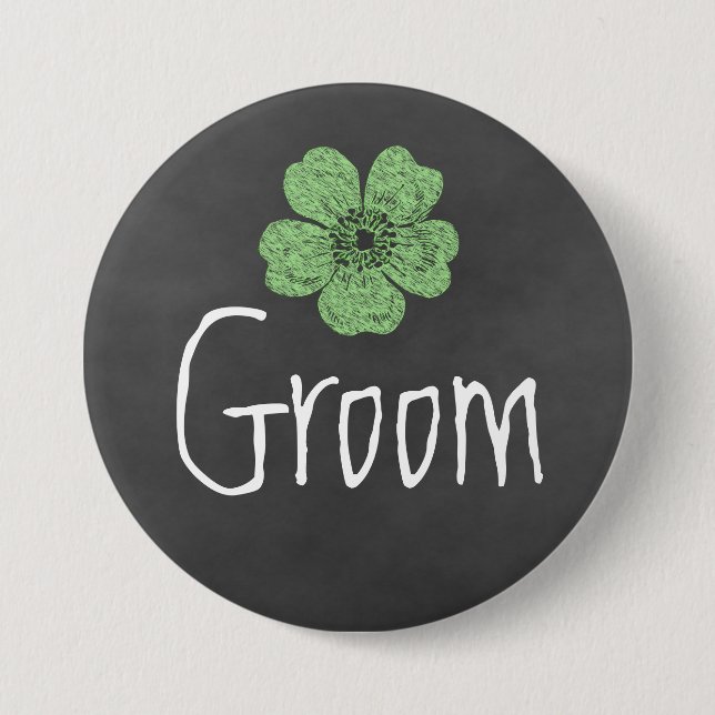 Groom Wild Green Roses Chalkboard 3 Inch Round Button (Front)