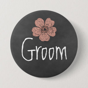 Groom Wild Peach Roses Chalkboard 3 Inch Round Button