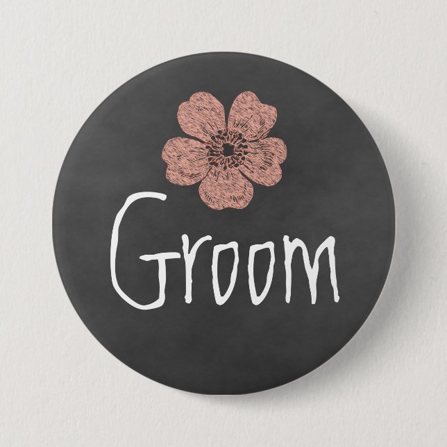 Groom Wild Peach Roses Chalkboard 3 Inch Round Button (Front)