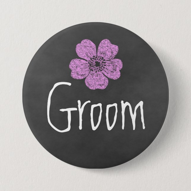 Groom Wild Pink Roses Chalkboard 3 Inch Round Button (Front)