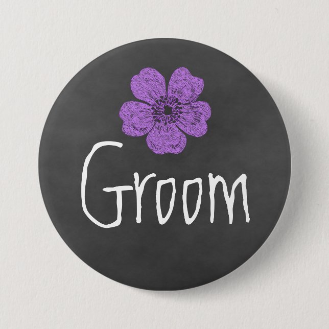 Groom Wild Purple Roses Chalkboard 3 Inch Round Button (Front)