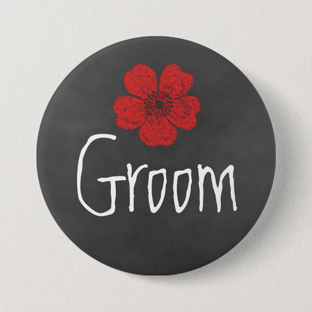 Groom Wild Red Roses Chalkboard 3 Inch Round Button (Front)