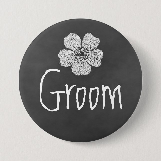 Groom Wild White Roses Chalkboard 3 Inch Round Button (Front)