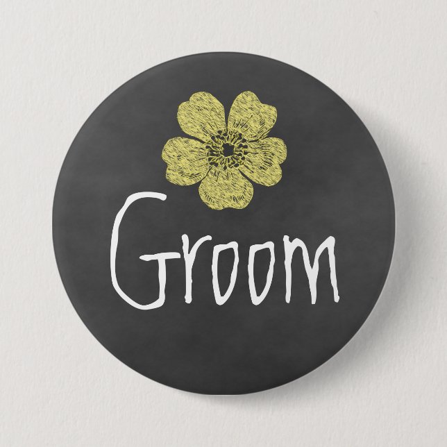Groom Wild Yellow Roses Chalkboard 3 Inch Round Button (Front)