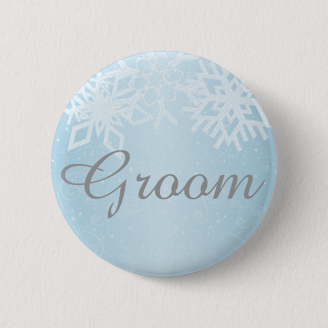 Groom Winter Snowflakes 2 Inch Round Button (Front)