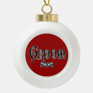 Groom with Bow Tie Black Type Ceramic Ball Christmas Ornament