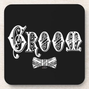 Groom with Bow Tie White and Black Type Coaster
